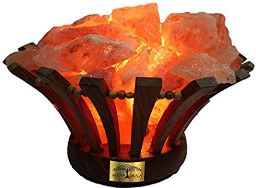 ALL NATURALS Salt LAMP Rosewood Basket with Salt Chunks Unique Gift 6-INCH Height, Wire & Spare Bulb, Natural AIR Purifier, for VASTU, Healing, Peace & Harmony
