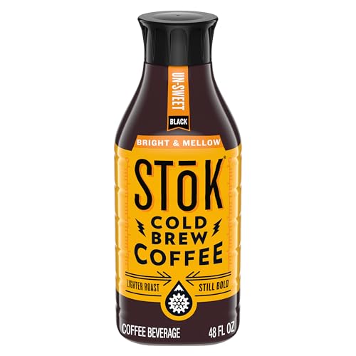 SToK Cold Brew Coffee, Bright & Mellow, Light Roast Brewed Low and Slow, Unsweetened, Black Coffee, 48 FL OZ Bottle
