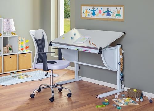 – Kinderdrehstuhl – Bürostuhl drehbar – Ergonomischer Bürostuhl – Office Stuhl – Höhenverstellbar – Atmungsaktiv – Weiß und schwarz - Donny