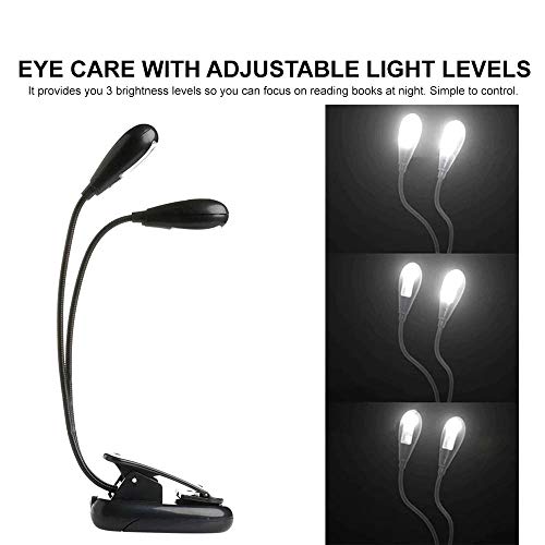 Eutuxia Clip Light for Book. Adjustable Dual Arms & 3 Brightness Levels with 8 LED Stand Lights. Good for Night Reading on Bed & Piano Stand with USB Cable. Perfect for Kids & Bookworms. [Black] - Thumbnail 4
