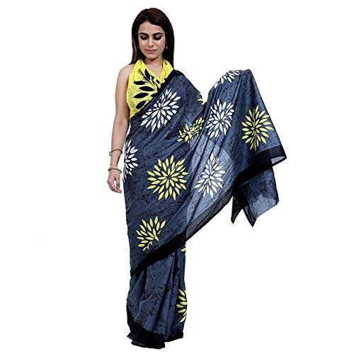 Woman Hand Block Printed Jaipuri Print Cotton Mulmul Saree with unstitched Blouse