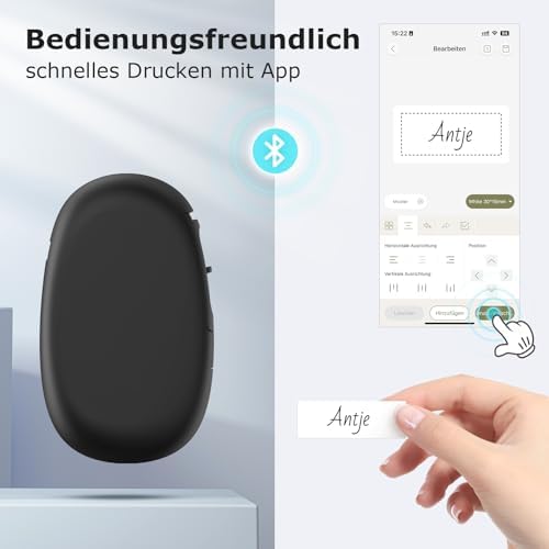 E10 Etikettendrucker mit Bluetooth und Endlosetiketten, Schwarz