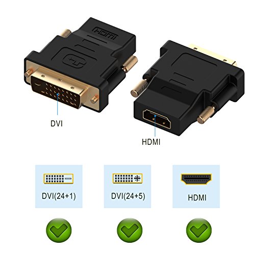 Rankie DVI to HDMI Adapter, Gold-Plated Converter, 2-Pack, Black