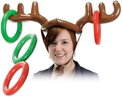 Holiday Festival Holiday Game Toy, Inflatable Reindeer Antler Christmas Hat And Ring Toss For Class Party Outdoor Adult Childredn (A)