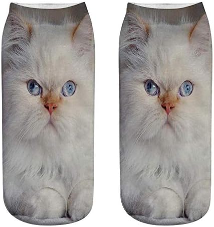 1 Pair Unisex Funny 3D Fashion Cat Printed Casual Socks Cute Low Cut Ankle Men Women Cotton Animals Dog Sports Stocking Harajuku Style Animal Pattern Christmas Breathable Stockings