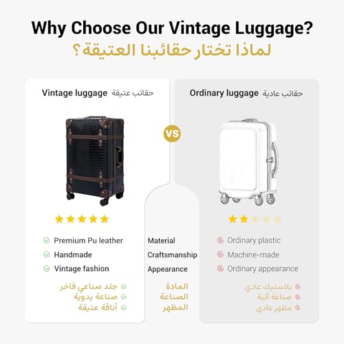 urecity Vintage Luggage Set 20"/24"/28" – Retro PU Leather Suitcase with TSA Lock, 360° Spinner Wheels & Telescopic Handle – Lightweight Travel Trolley (Crocodile Black)