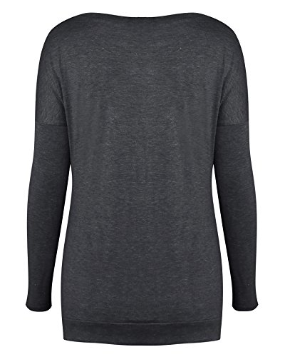 Aliex Women's Tunic Top Long Sleeve Casual Blouse T-Shirt Button Decor Grey L