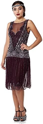 Elaina Vintage Inspired Drop Waist Flapper Dress in Plum