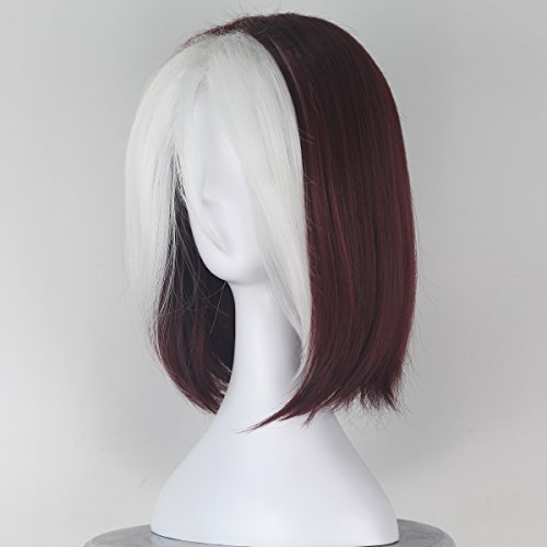 Women Short Wavy Burgundy Brown and White Strands Hair Cosplay Costume Wig C350 - Image 4