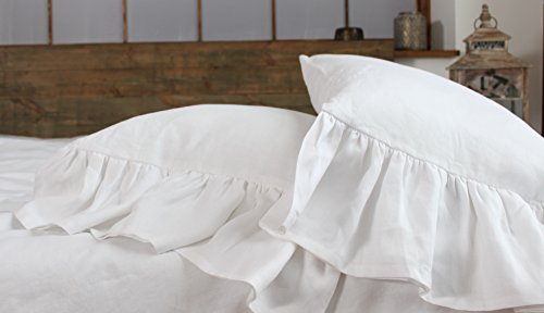 King linen pillow sham with mermaid long ruffle, 20 X 36", white color, 100% linen