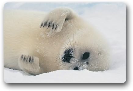 Afagahah Decoration Sell Adorable White Seal Baby In Snow Floor Mat Rug Indoor Outdoor Bathroom Kitchen Mats Rectangle Size 18x30 IN