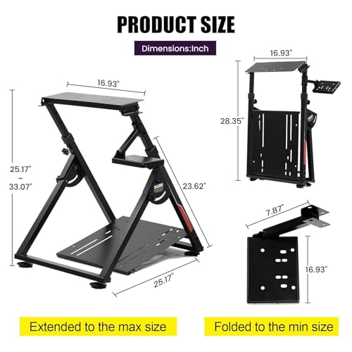 Foldable Sim Racing Wheel Stand, Height Adjustable Steering Shifter Mount fit for Logitech G25 G27 G29 G920 G923 Thrustmaster T330TS Gaming Stand, Wheel Pedals NOT Included, 63 * 42 * 84Cm