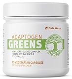 Adaptogen Greens Supplement for Caffeine Free Energy, Adrenal Support and Natural Stress Relief - with KSM-66 Ashwagandha, Eleuthero, Rhodiola, and Schisandra Berry, 90 Capsules