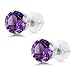 Gem Stone King 1.00 Cttw 14K White Gold Purple Amethyst Stud Earrings For Women Men | Gemstone Birthstone | Round 5MM