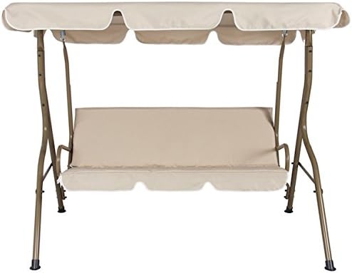 Beige Outdoor Canopy Swing Bench For 2 Persons Glider Hammock Patio Furniture Backyard Lawn Deck Garden Porch, Made Of Polyester And Steel Frame, Great Piece For Summer Relaxation