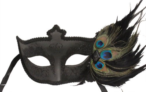 RedSkyTrader Womens Victorian Mask w/ Peacock Feathers One Size Fits Most Black