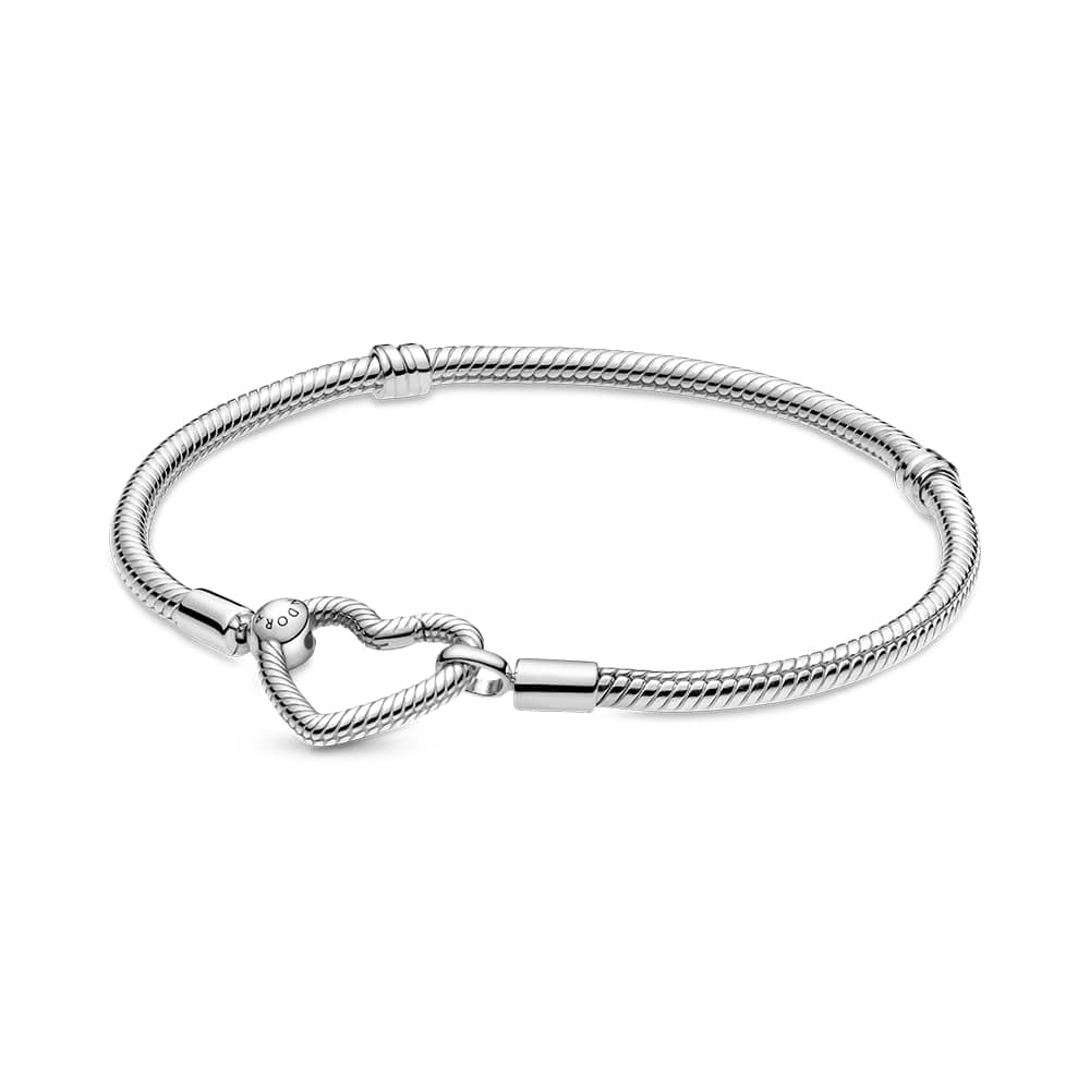 PANDORA Moments Women's Sterling Silver Heart Closure Snake Chain Bracelet, Size 20, No Box