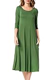 Jouica Women's 3/4 Sleeve A-line Splice Casual Midi Long Dress (Army Green XL)