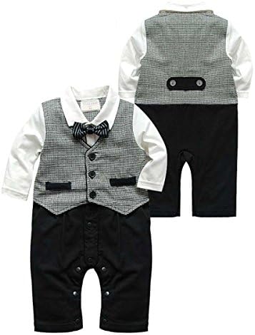 Newborn Baby Boys Infant Gentleman Suit Bow Tie Romper Jumpsuit Outfits Clothes (80cm(6~12M))