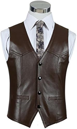 Genuine Lambskin Real Leather Vest Slim Fit Sleevless Waist Coat Jacket-D.Brown