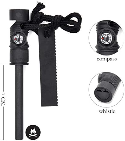 Fire Starter: Survival Magnesium Fire Starter with Compass and Whistle,Magnesium Alloy Emergency Easy Grip Fire Starter| Ferro Rod Fire Starter for Survival - Lights Up to 15,000 Times (1 pack)