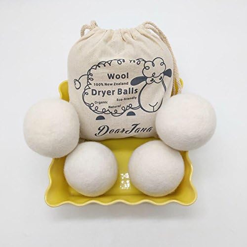 Wool Dryer Balls, Dearjana 4-Pack 100% Pure Organic, Non-Toxic Eco Friendly Wool, Natural Fabric Softener, Lower Energy, Reusable Dryer Sheets for Infants, Decrease Drying Time