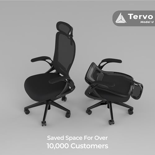 Tervo Model U | Folding Office Chair for Small Spaces | Ergonomic Design with High Rebound Mesh | Computer Desk Chair for Gaming | For Adults & Kids | Foldable & Compact with Flip Up Arms