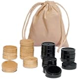 WE Games Wood Checkers with Stackable Ridge - Black and Natural Wood - Approx.1.06 inches in Diameter