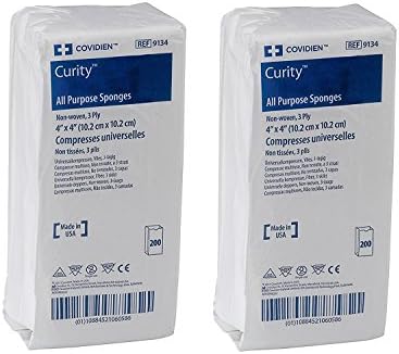 Covidien 9134 Curity Non-Woven All-Purpose Sponge, Non-Sterile, 4" x 4", 3-ply (Pack of 400)