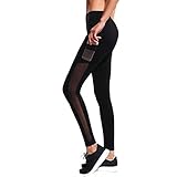 Jubileens Women's Mesh Yoga Pant Workout Sport Tights Gym Running Legging with Side Pocket