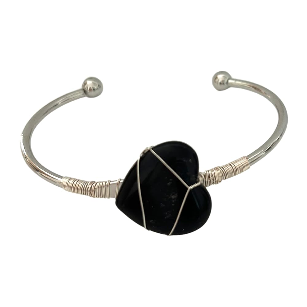 VIE Heart-Shaped Crystal Bangle, Black Obsidian