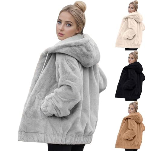 fleece jacket women, Winter Jackets for Women UK Winter Zip Up Fuzzy Teddy Fleece Coat Hooded Jacket Lapel Cozy Cardigan Hoodies Casual Outwear Pockets Fall Outfits Clothing