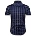 MUSE FATH Short Sleeve Shirt-Cotton Plaid Shirt-Casual Short Sleeve Shirt-Deep Blue-L
