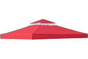 LooDro Canopy Replacement Top Cover 10x10, Waterproof Double Tiered Gazebo Grill Pop Up Tent Shelter Sunshade Polyester Roof Top with Air Vent