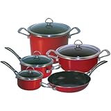 Chantal 9-Piece Copper Fusion Cookware Set-Chili Red, Dishwasher safe
