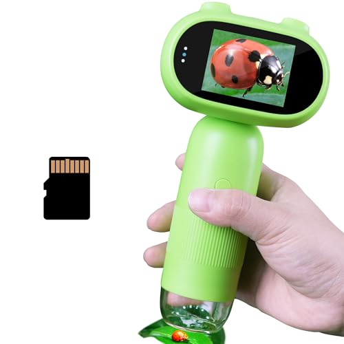 TINYLENS GreenPeek Kids Microscope, Handheld MiniScope for Kids, 2" Screen,1000x Mini Portable Pocket Digital Microscope for Kids, 16GB Card, Kids Educational Science Kit, Gift for Kids (Light Green)