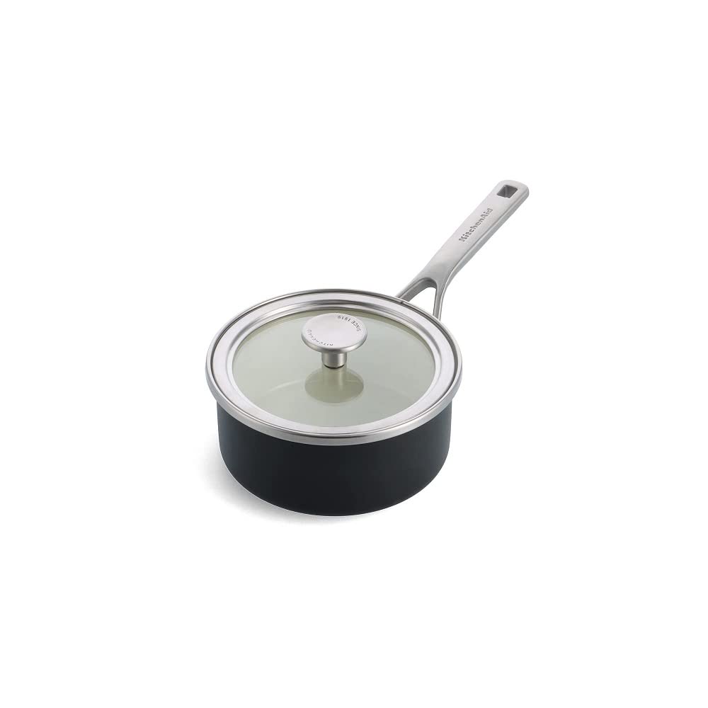 KitchenAid Steel Core Enamel 16 cm/1.3 Litre Saucepan with Lid, German Engineered Enamel, Induction, Oven Safe, Matte Black