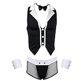 iiniim Mens Maid Roleplay Outfit Tops with Thong Collar Handcuffs Lingerie Set