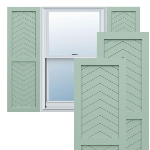 15"W x 46"H True Fit PVC Two Panel Chevron Modern Style Fixed Mount Shutters, S…