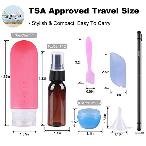 18Pcs Travel Bottles Set, REERON 3Oz Leak Proof Silicone Travel Containers TSA Approved, Refillable Toiletries Travel Tubes Accessorie & Spray Bottles & Cream Jars, For Cosmetic Shampoo Lotion Liquids