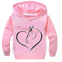 WARMSHOP Long Sleeve Tops, Teen Kid Boys Girls Love Horse Print Fleece Tops Hooded Sweatshirt Outwear Pullover (11-13 Years, Pink)