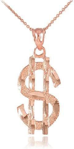 14k Rose Gold Dollar Sign $ Bling Pendant Necklace