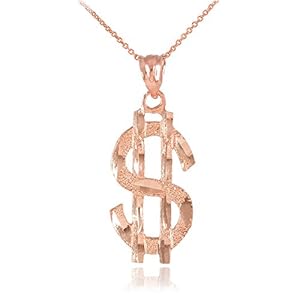 Amazon.com: 10k Rose Gold Dollar Sign $ Bling Pendant Necklace, 16": Jewelry