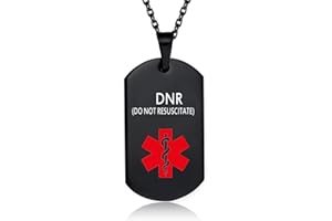 DWJSu Black Medical Alert Necklace for Men Women Stainless Steel Engraved Medical ID Tag Emergency Med Alert Necklace for Men & Women Medical Jewelry