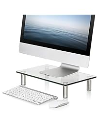 Fitueyes - Mesa alta para monitor de computadora transparente para ahorrar espacio, soporte de escritorio para Xbox One, equipos de música o televisores con pantalla plana, Transparente