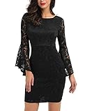 Noctflos Reversible Bell Sleeve Lace Bodycon Cocktail Mini Dress for Women Party Wedding