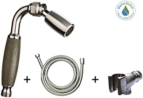 HIGH SIERRA SHOWERHEADSSolid Metal Handheld Shower Head Kit with Slip-Free Grip. Handheld Shower Head, 72-Inch Metal Hose with Silicone Inner Tube and Holder - Low Flow 1.8 GPM - Brushed Nickel