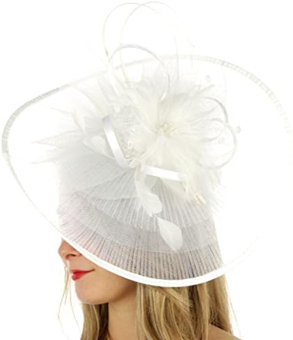 fashion2100 Asian fan feather Fascinator White