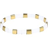 KELITCH Shell Beaded Stretch Bracelets Fashion Pearl Strand Bracelets Women Stackable Bangle (02A)