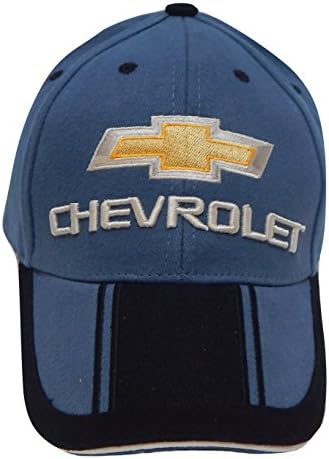 Hot Rods Plus Officially Licenced Chevrolet Chevy Embroidered Bowtie Logo Two-Tone Stripe Hat Cap Adult Adjustable Baseball Hat Cap (Chevy Blue)
